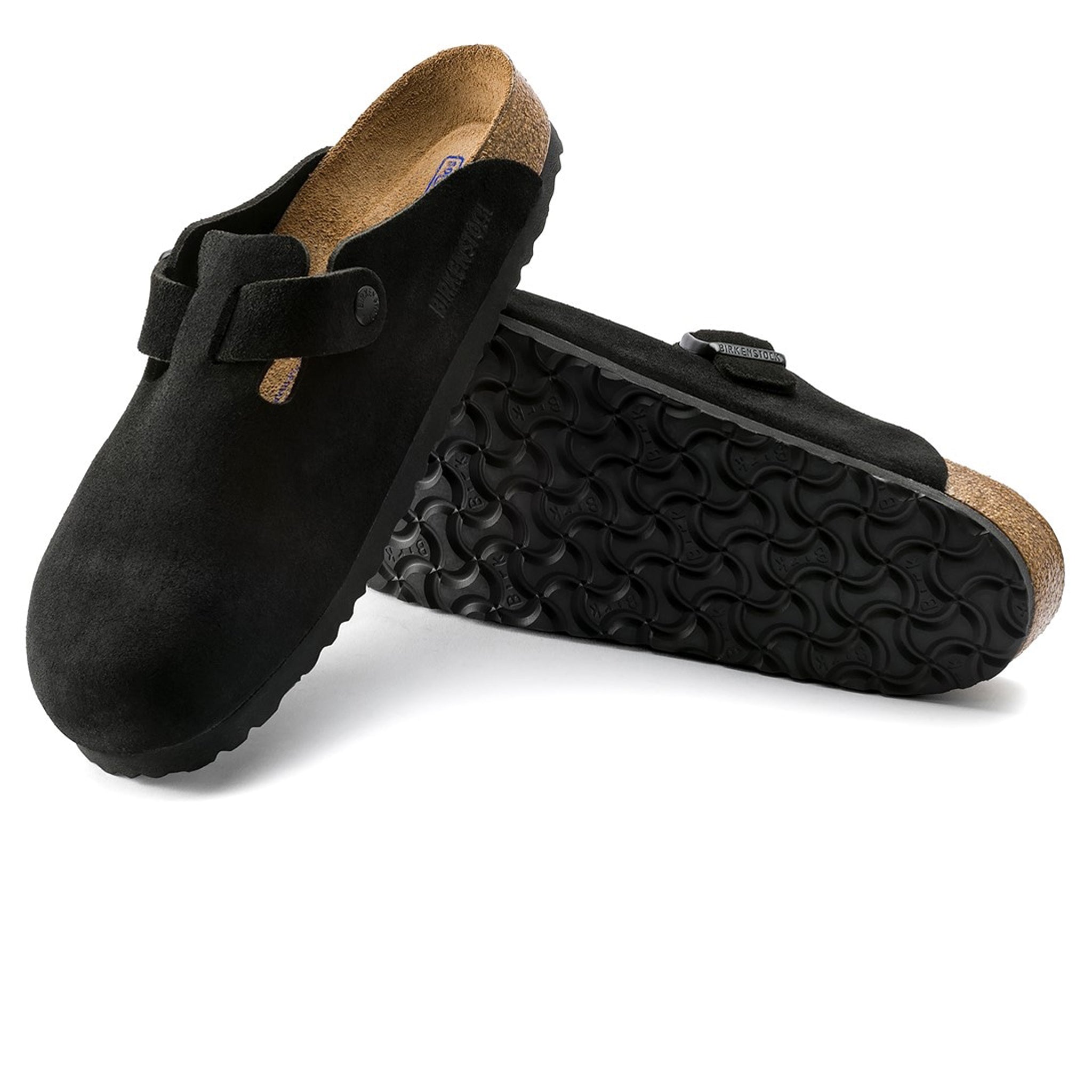 Sole view of Birkenstock Boston Suede Flat Sandals Black 0660471